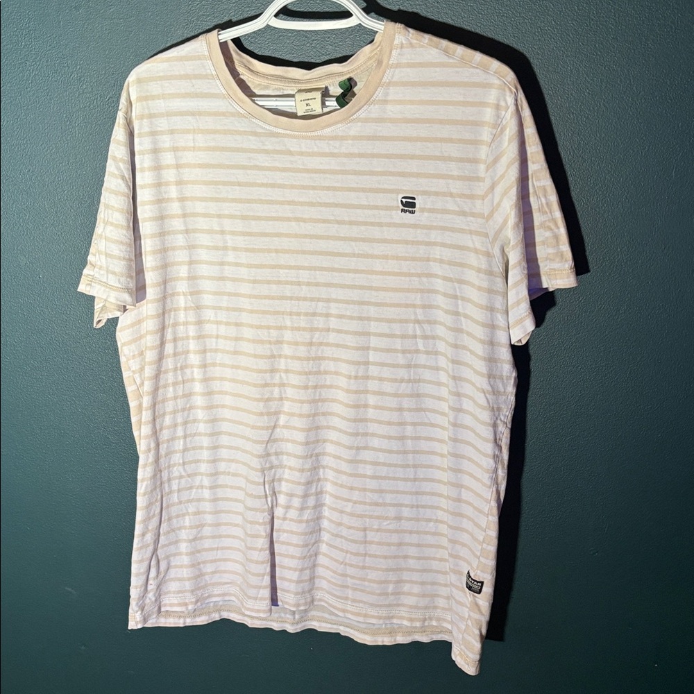 G-Star Raw Men's Striped T-Shirt - Tan and White Size XL